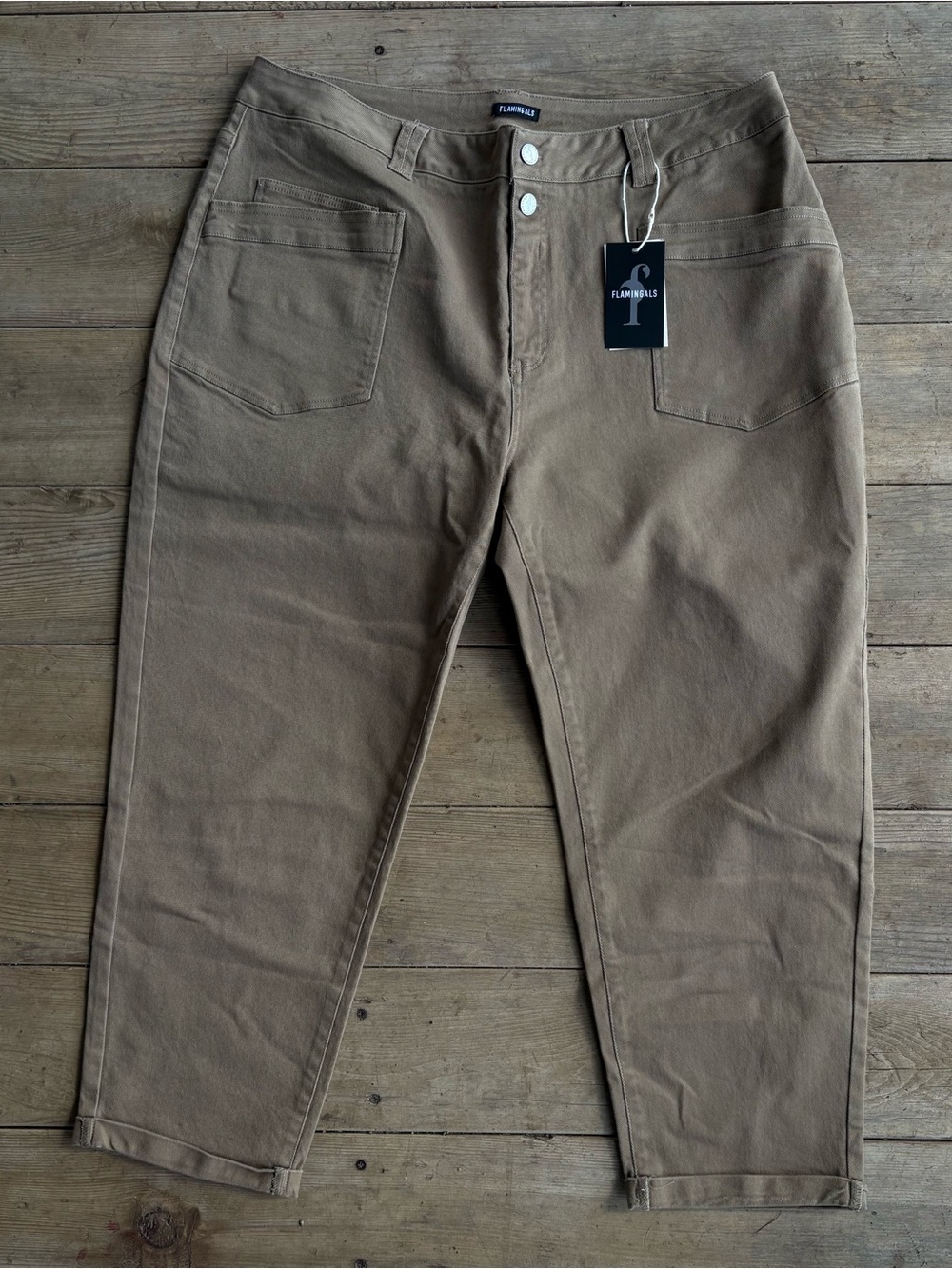Flamingals Tan Straight-Leg Jeans Size (3X= to Size 16/18) Has Pockets Stretchy